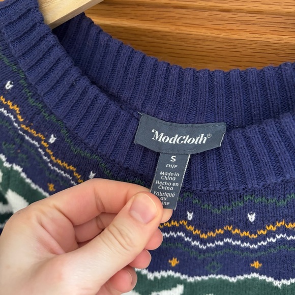 ModCloth Size Small Blue Ghost Halloween Fair-Isle Sweater - Picture 4 of 7